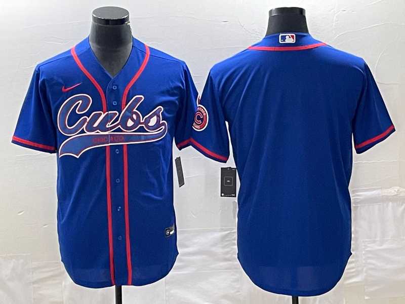 Mens Chicago Cubs Blank Blue Cool Base Stitched Baseball Jersey
